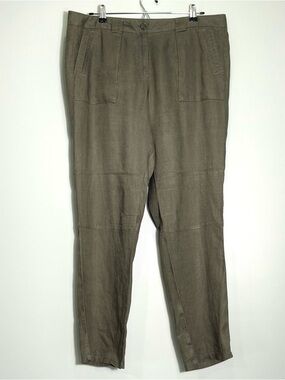 LOFT Women's 100% Linen Pants Olive Green Pockets Size 10